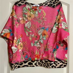BRAND BAZAR new art sweater Floral animal print trim shimmer Colorful Liteweight
